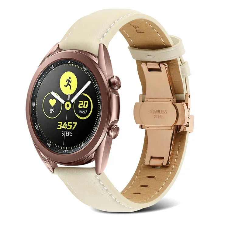 バタフライバックルステッチ 本革ウォッチバンド、Samsung Galaxy Watch4 20mm用、Huawei Watch GT 3 Pro 22mm用