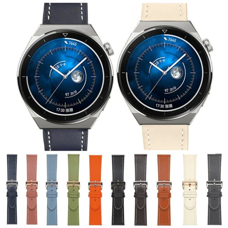 プレーン織り本革ウォッチバンド、Samsung Galaxy Watch4 20mm用、Huawei Watch GT 3 Pro 22mm用
