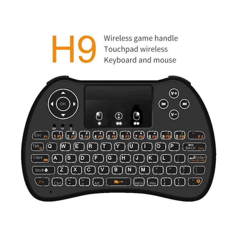 H9 2.4GHz ミニ ワイヤレス エアマウス QWERTYキーボード 白色バックライト＆タッチパッド付き PC、TV用、白色バックライト付き