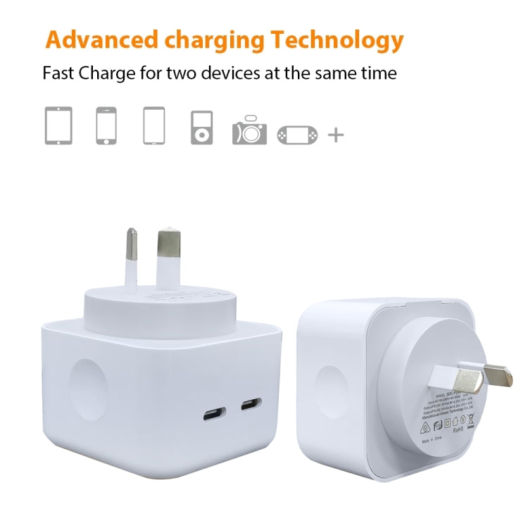 SDC-40W デュアルPD USB-C / Type-C 充電器 iPhone / iPadシリーズ用、AUプラグ