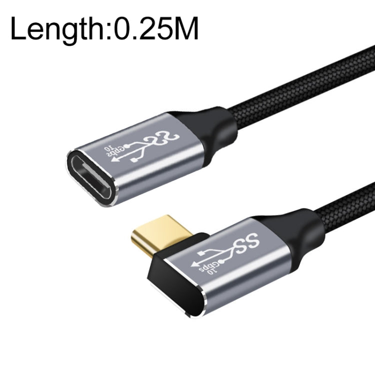 10Gbps USB-C / Type-C メス-オスL字型充電データ転送延長ケーブル、25cm、50cm、1m