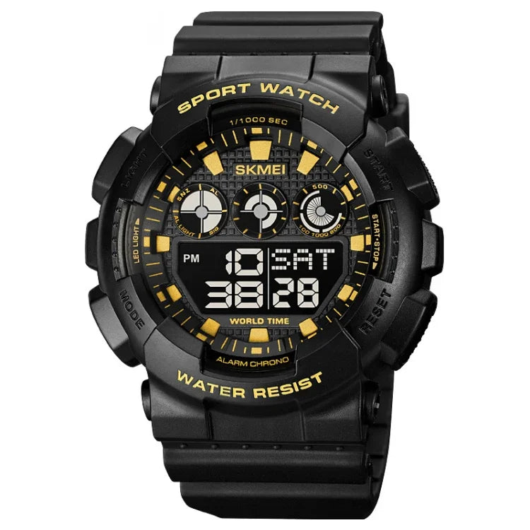 SKMEI 1857 ステンレススチールバックル PUストラップ 防水電子時計