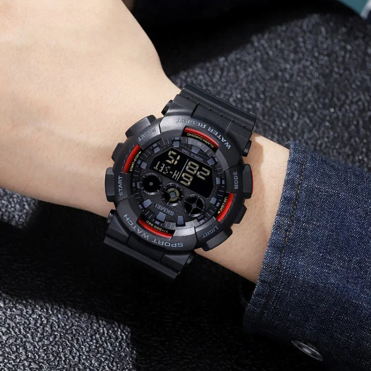 SKMEI 1857 ステンレススチールバックル PUストラップ 防水電子時計