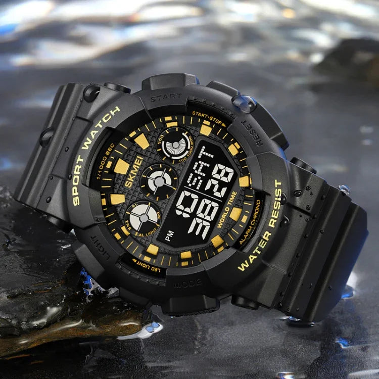 SKMEI 1857 ステンレススチールバックル PUストラップ 防水電子時計