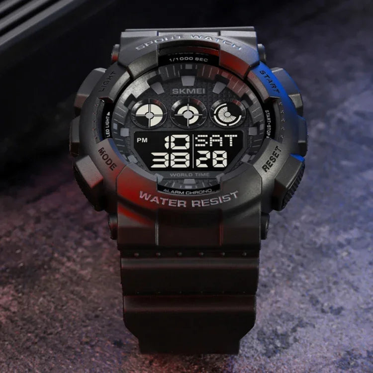 SKMEI 1857 ステンレススチールバックル PUストラップ 防水電子時計