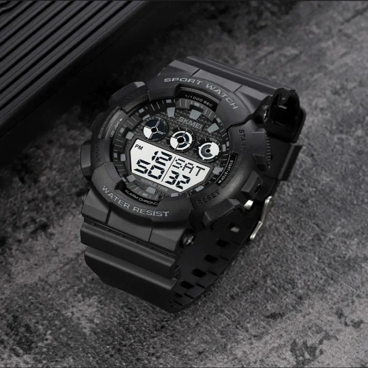 SKMEI 1857 ステンレススチールバックル PUストラップ 防水電子時計