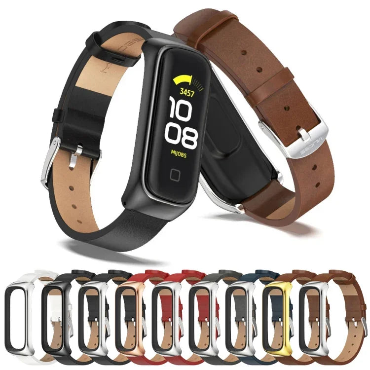 MIJOBS メタルケース マイクロファイバー レザーウォッチバンド、Samsung Galaxy Fit 2用
