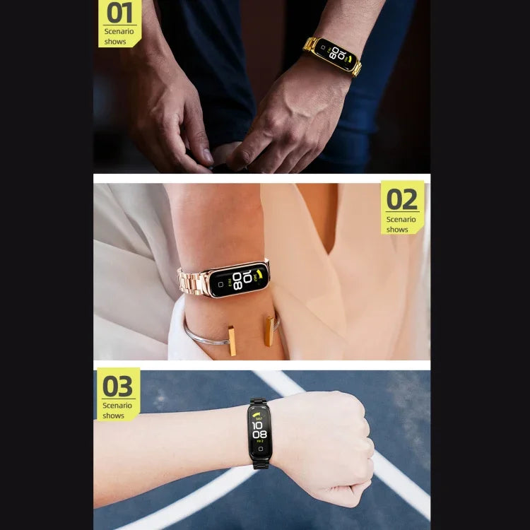 MIJOBS 三連メタル ステンレススチールウォッチバンド、Samsung Galaxy Fit 2用