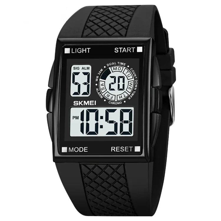 SKMEI 1967 ステンレススチールバックル PUストラップ 防水電子時計