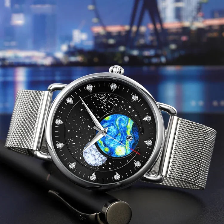 SKMEI 9283 Stainless Steel Buckle Glass Mirror Waterproof Quartz Watch, Steel Belt, Leather Belt
