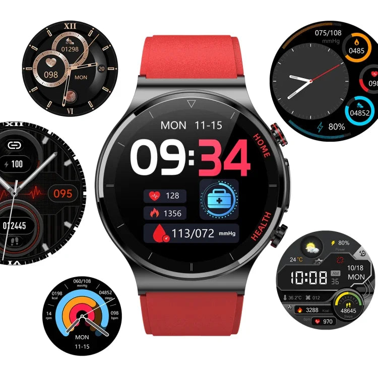 E300 1.32インチ画面 TPUウォッチストラップスマートヘルスウォッチ、体温測定、心電図測定、血圧対応