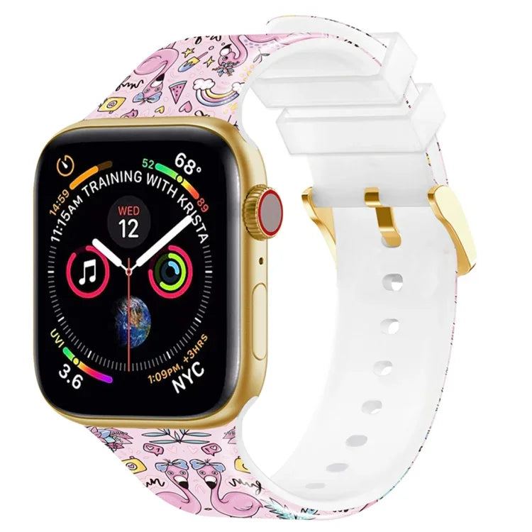 スクエアバックルカラープリントウォッチバンド, Apple Watchシリーズ用, 7 45mm / 6&SE&5&4 44mm / 3&2&1 42mm, 7 41mm / 6&SE&5&4 40mm / 3&2&1 38mm