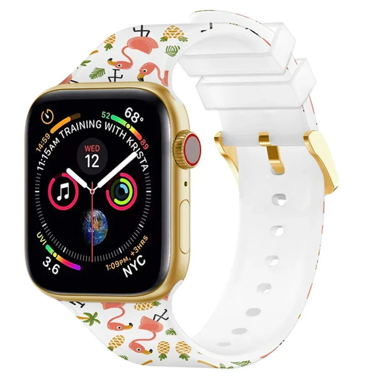 スクエアバックルカラープリントウォッチバンド, Apple Watchシリーズ用, 7 45mm / 6&SE&5&4 44mm / 3&2&1 42mm, 7 41mm / 6&SE&5&4 40mm / 3&2&1 38mm