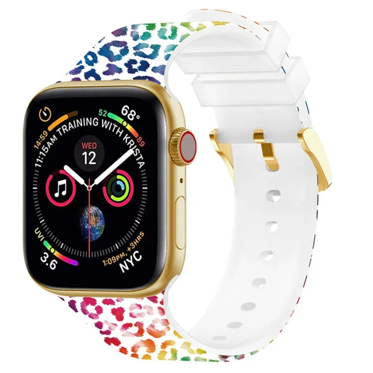スクエアバックルカラープリントウォッチバンド, Apple Watchシリーズ用, 7 45mm / 6&SE&5&4 44mm / 3&2&1 42mm, 7 41mm / 6&SE&5&4 40mm / 3&2&1 38mm