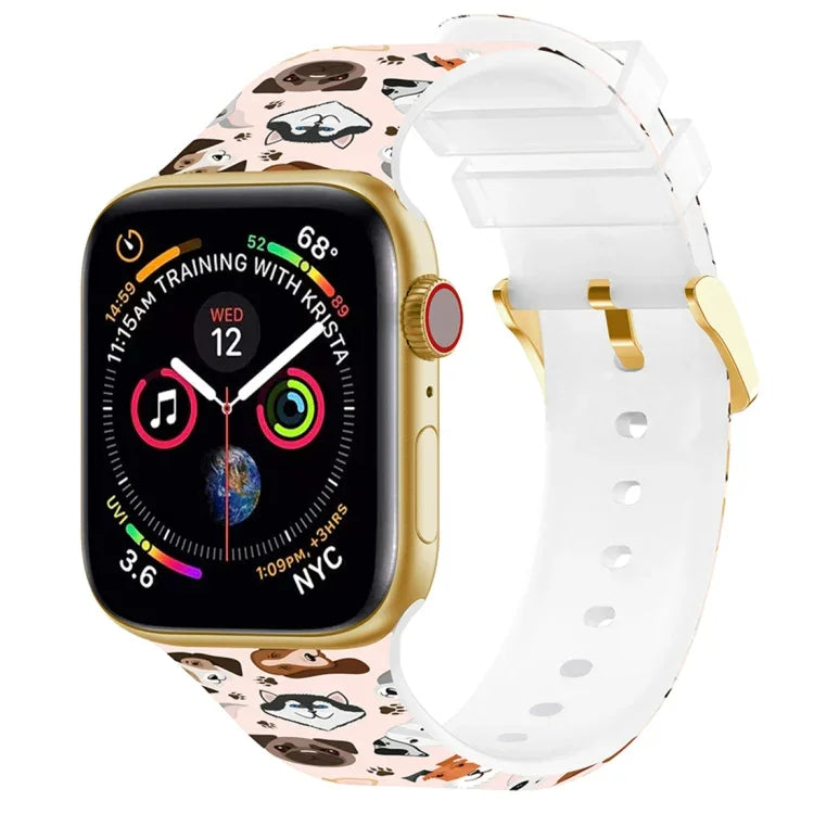 スクエアバックルカラープリントウォッチバンド, Apple Watchシリーズ用, 7 45mm / 6&SE&5&4 44mm / 3&2&1 42mm, 7 41mm / 6&SE&5&4 40mm / 3&2&1 38mm