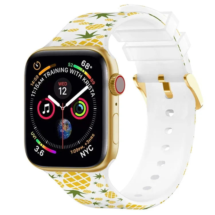 スクエアバックルカラープリントウォッチバンド, Apple Watchシリーズ用, 7 45mm / 6&SE&5&4 44mm / 3&2&1 42mm, 7 41mm / 6&SE&5&4 40mm / 3&2&1 38mm