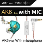 QKZ AK6 PLUS HiFiベース着脱式オーディオケーブルダイナミックヘビーベース有線イヤホン、マイク付き、マイクなし