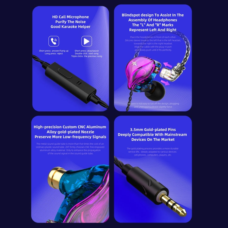 QKZ ZXT スポーツインイヤー有線コントロールプラグHIFIステレオステージモニターイヤホン、標準版、マイク付き