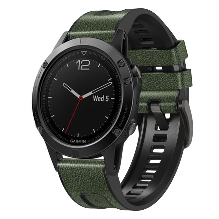 For Garmin Fenix 7X Silicone + Leather Quick Release Watch Band