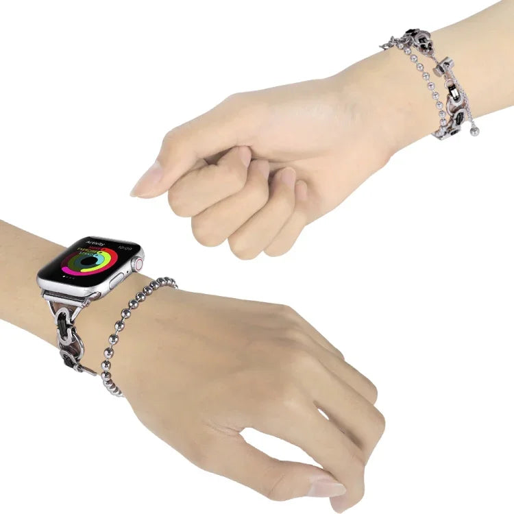 Apple Watchシリーズ用ダブルチェーン2ビーズステンレススチールウォッチバンド, 7 45mm / 6&SE&5&4 44mm / 3&2&1 42mm, 7 41mm / 6&SE&5&4 40mm / 3&2&1 38mm