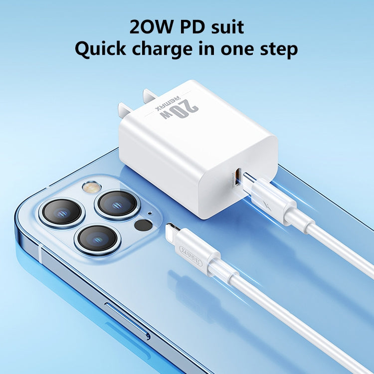 REMAX RP-U5 Extreme 2シリーズ 20W PD充電器 + 1m USB-C / Type-C to 8ピン急速充電データケーブルセット、CNプラグ、EUプラグ、USプラグ