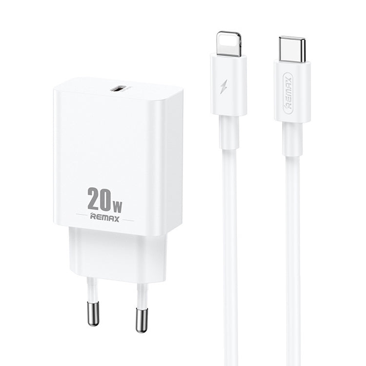 REMAX RP-U5 Extreme 2シリーズ 20W PD充電器 + 1m USB-C / Type-C to 8ピン急速充電データケーブルセット、CNプラグ、EUプラグ、USプラグ