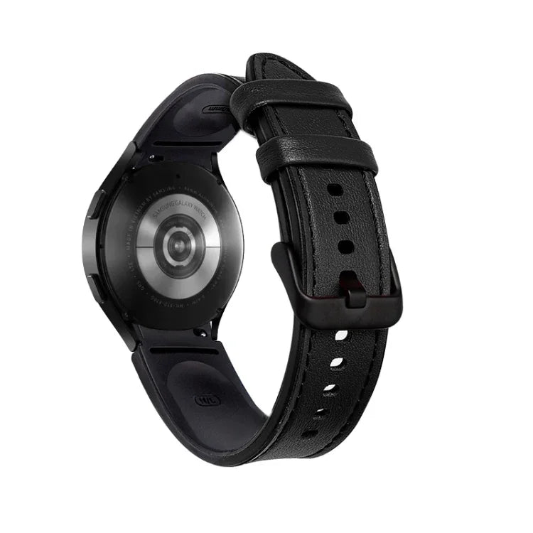シリコン＋レザー ブラックバックルウォッチバンド、Samsung Galaxy Watch5 Pro 45mm／5 44mm／5 40mm用