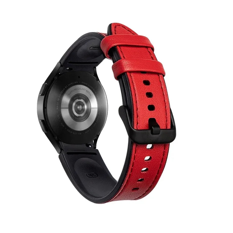 シリコン＋レザー ブラックバックルウォッチバンド、Samsung Galaxy Watch5 Pro 45mm／5 44mm／5 40mm用