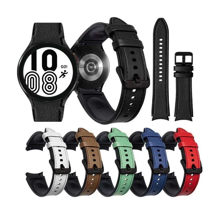 シリコン＋レザー ブラックバックルウォッチバンド、Samsung Galaxy Watch5 Pro 45mm／5 44mm／5 40mm用