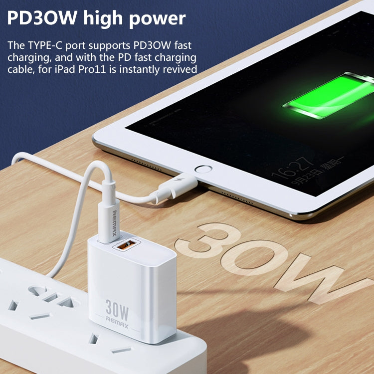 REMAX RP-U82 30W USB+USB-C/Type-C デュアルインターフェース急速充電器、CNプラグ、UKプラグ、USプラグ