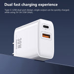 REMAX RP-U82 30W USB+USB-C/Type-C デュアルインターフェース急速充電器、CNプラグ、UKプラグ、USプラグ