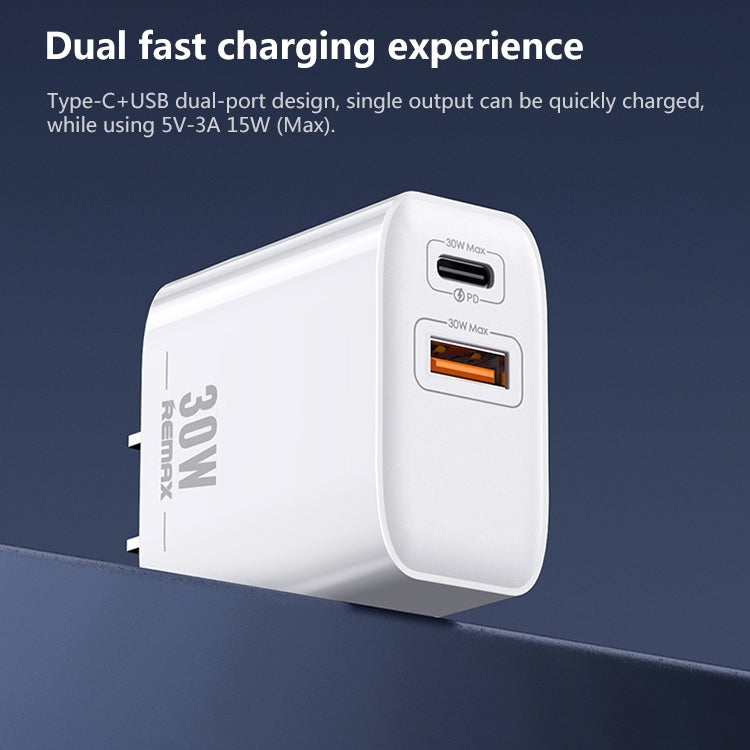 REMAX RP-U82 30W USB+USB-C/Type-C デュアルインターフェース急速充電器、CNプラグ、UKプラグ、USプラグ