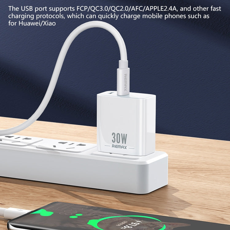 REMAX RP-U82 30W USB+USB-C/Type-C デュアルインターフェース急速充電器、CNプラグ、UKプラグ、USプラグ
