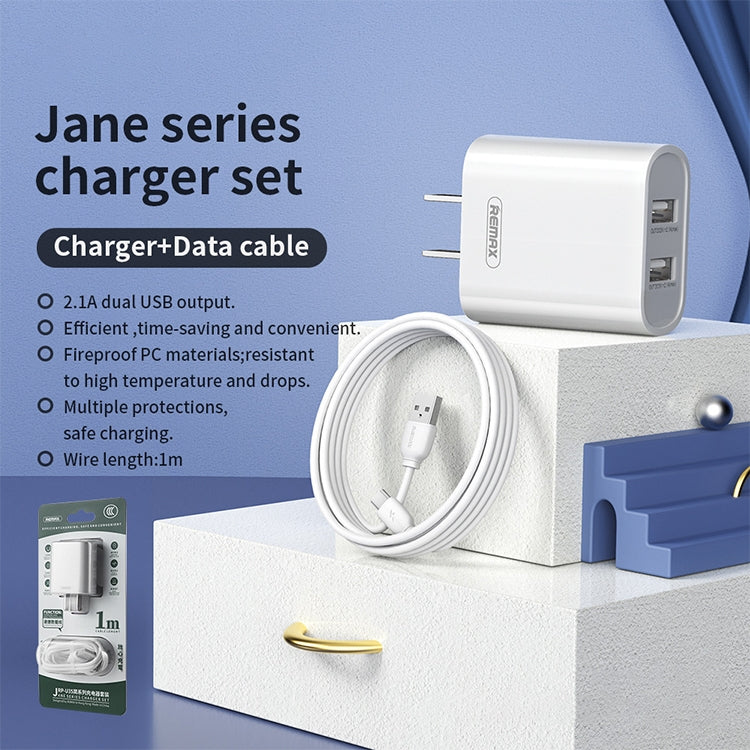 REMAX RP-U35 Janeシリーズ 2.1A デュアルUSBポート急速充電器セット、8ピン、Micro USB、USB-C/Type-C