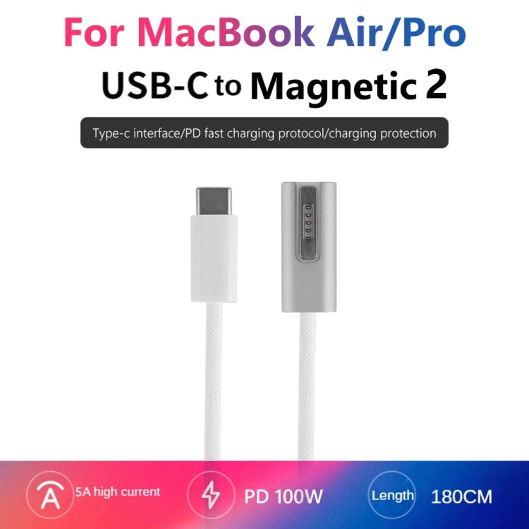 100W 5ピン MagSafe 1 (L字型) から USB-C / Type-C PD充電ケーブル、ケーブル長さ: 1.8m、MagSafe 1 (L字型)