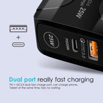 25W PD Type-C + QC3.0 USBポートトラベルチャージャー、USプラグ、EUプラグ