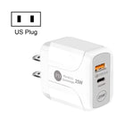 25W PD Type-C + QC3.0 USBポートトラベルチャージャー、USプラグ、EUプラグ