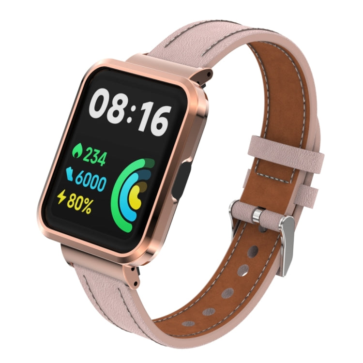 Genuine Leather Metal Case Integrated Watch Band, For Xiaomi Mi Watch Lite / Redmi Watch, For Xiaomi Redmi Watch 2, For Xiaomi Redmi Watch 2 Lite