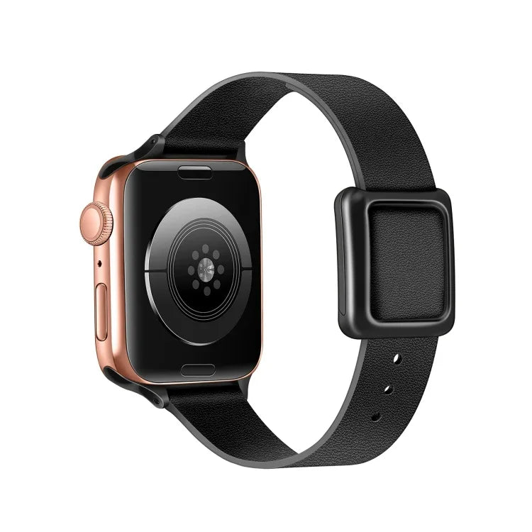 マグネット式ブラックスクエアバックルウォッチバンド Apple Watchシリーズ用、7 45mm / 6&SE&5&4 44mm / 3&2&1 42mm、7 41mm / 6&SE&5&4 40mm / 3&2&1 38mm