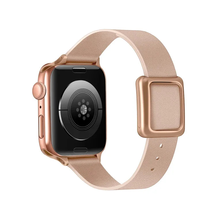 マグネット式ローズゴールドスクエアバックルウォッチバンド Apple Watchシリーズ用、7 45mm / 6&SE&5&4 44mm / 3&2&1 42mm、7 41mm / 6&SE&5&4 40mm / 3&2&1 38mm