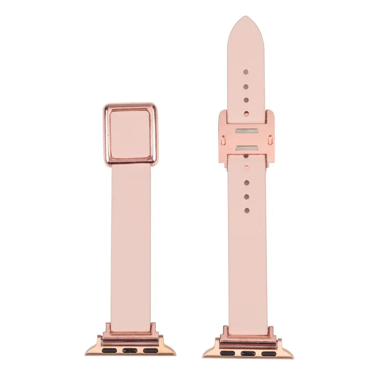 マグネット式ローズゴールドスクエアバックルウォッチバンド Apple Watchシリーズ用、7 45mm / 6&SE&5&4 44mm / 3&2&1 42mm、7 41mm / 6&SE&5&4 40mm / 3&2&1 38mm