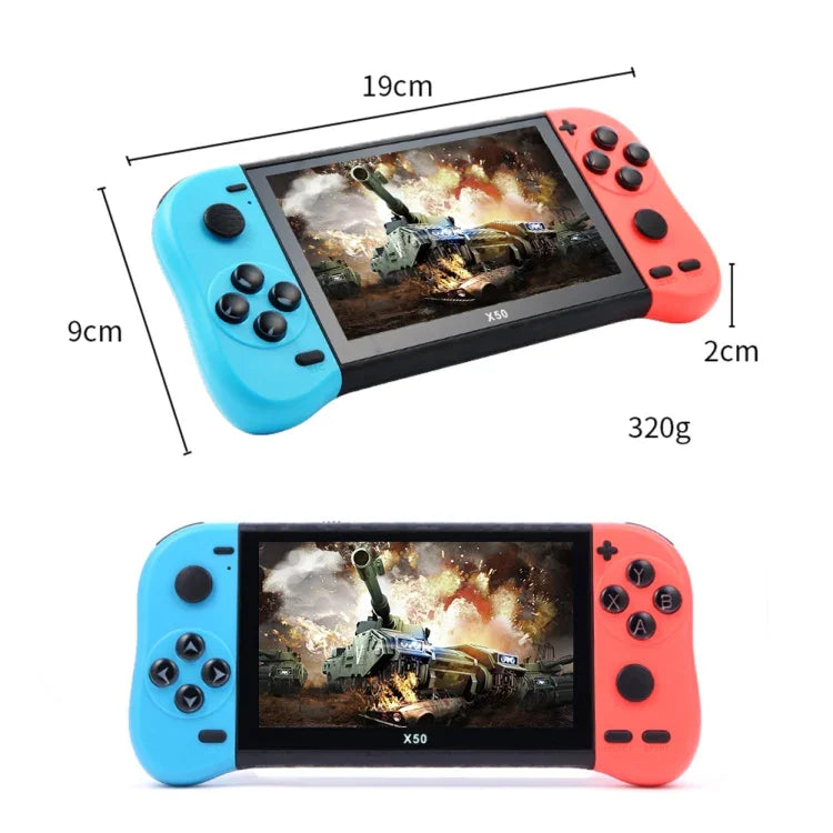 X50 5.1インチスクリーン 携帯型レトロゲームコンソール 8Gメモリ 6000以上のゲーム搭載、X50 / ブラック、X50 / レッド+ブルー