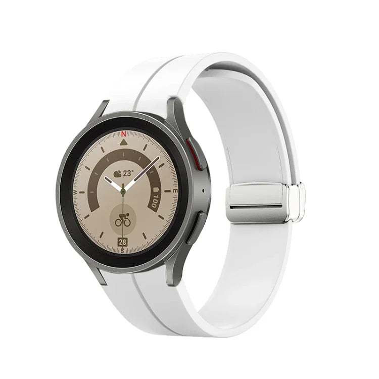 折りたたみシルバーバックルシリコンウォッチバンド、Samsung Galaxy Watch5 40＆44mm／Pro 45mm用