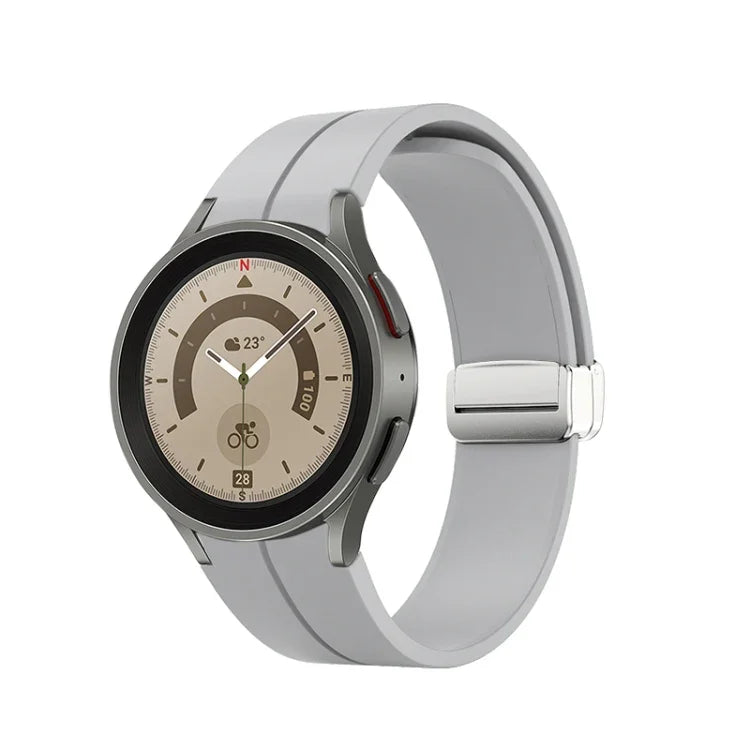 折りたたみシルバーバックルシリコンウォッチバンド、Samsung Galaxy Watch5 40＆44mm／Pro 45mm用