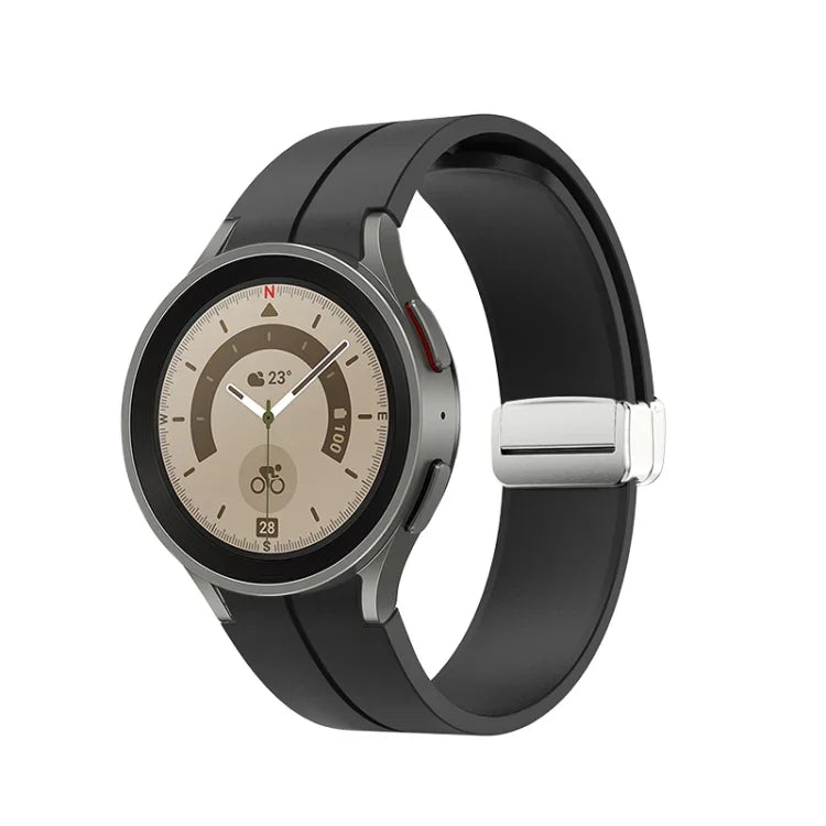折りたたみシルバーバックルシリコンウォッチバンド、Samsung Galaxy Watch5 40＆44mm／Pro 45mm用