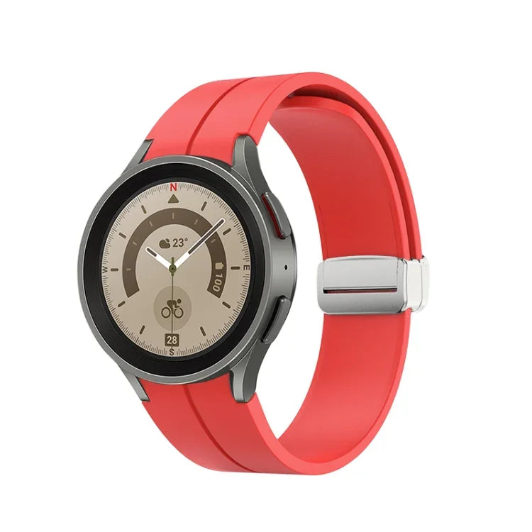 折りたたみシルバーバックルシリコンウォッチバンド、Samsung Galaxy Watch5 40＆44mm／Pro 45mm用