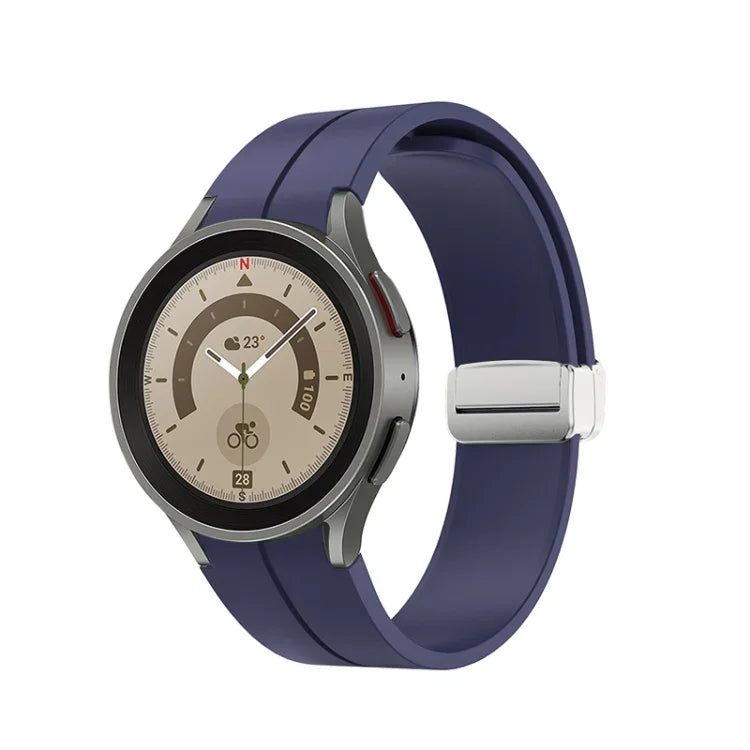 折りたたみシルバーバックルシリコンウォッチバンド、Samsung Galaxy Watch5 40＆44mm／Pro 45mm用