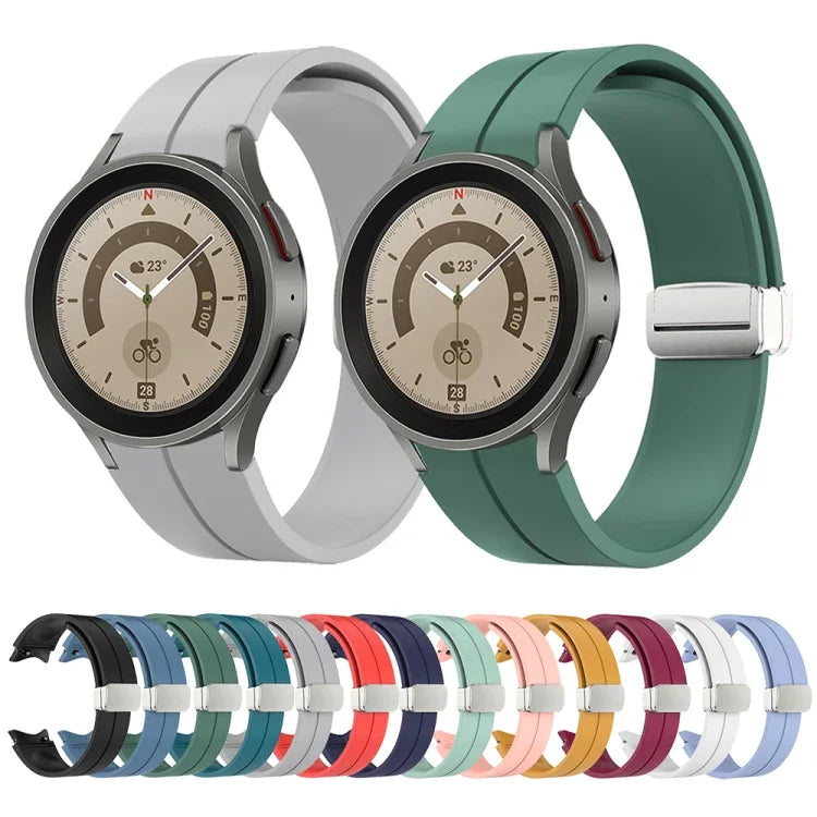 折りたたみシルバーバックルシリコンウォッチバンド、Samsung Galaxy Watch5 40＆44mm／Pro 45mm用