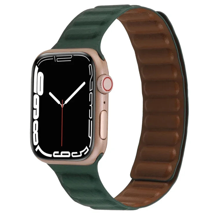 Magnetic Two-color Loop Slim Leather Watch Band For Apple Watch Series, 7 45mm / 6&SE&5&4 44mm / 3&2&1 42mm, 7 41mm / 6&SE&5&4 40mm / 3&2&1 38mm