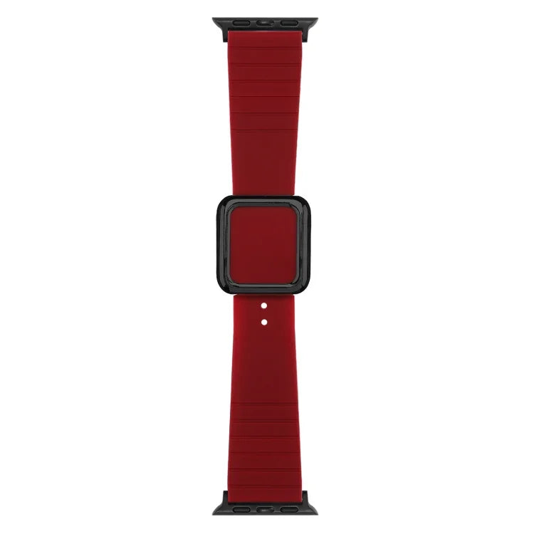 ブラックスクエアバックルシリコンウォッチバンド Apple Watchシリーズ用、7 45mm / 6&SE&5&4 44mm / 3&2&1 42mm、7 41mm / 6&SE&5&4 40mm / 3&2&1 38mm